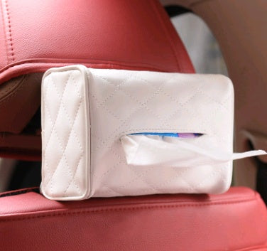 Elegant white leather tissue box, a stylish and practical addition to your car's interior.