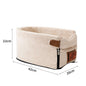 Oval beige car pet mat and portable dog house with soft plush fabric, 42×20×22 cm, non-slip bottom, cozy travel bed for small pets.