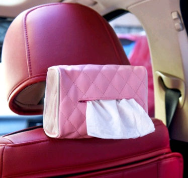 Chic pink leather tissue box, perfect for adding a touch of style and convenience to your car.