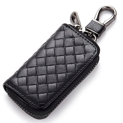 Car Key Case Genuine Leather | Woven Men’s Key Holder with Zipper