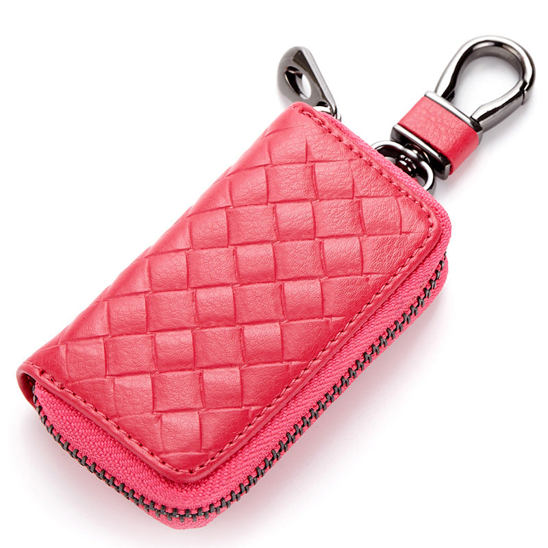 Car Key Case Genuine Leather | Woven Men’s Key Holder with Zipper