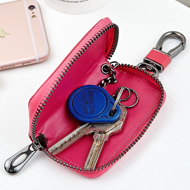 Car Key Case Genuine Leather | Woven Men’s Key Holder with Zipper