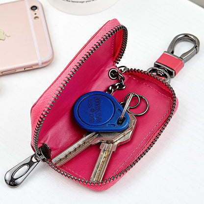 Car Key Case Genuine Leather | Woven Men’s Key Holder with Zipper