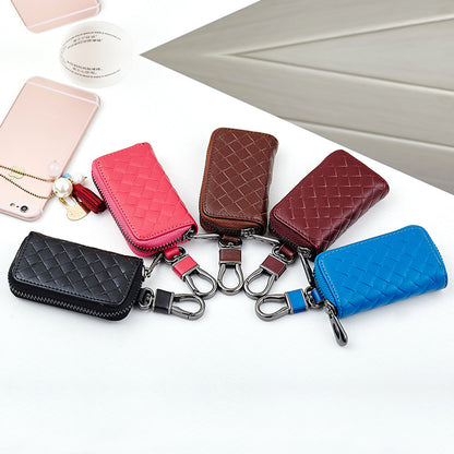 Car Key Case Genuine Leather | Woven Men’s Key Holder with Zipper