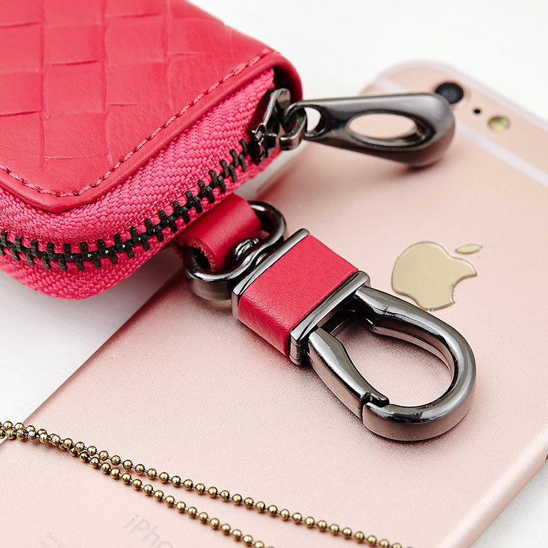 Car Key Case Genuine Leather | Woven Men’s Key Holder with Zipper