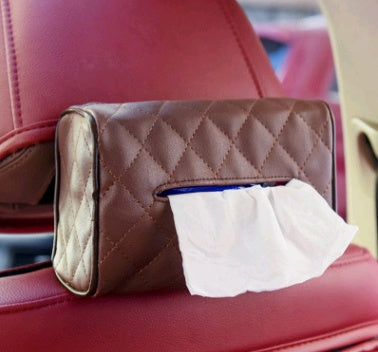 Sleek brown leather tissue box, a practical and stylish addition to your car's interior.