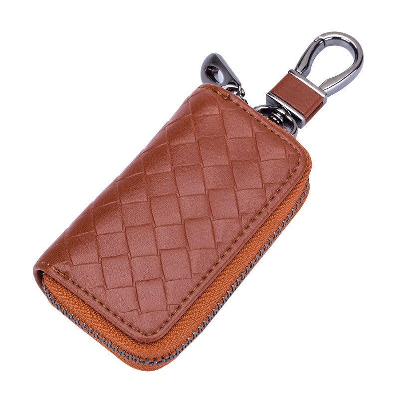 Car Key Case Genuine Leather | Woven Men’s Key Holder with Zipper