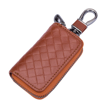 Car Key Case Genuine Leather | Woven Men’s Key Holder with Zipper