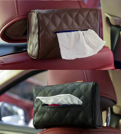 Stylish leather tissue box, perfect for your car's interior.