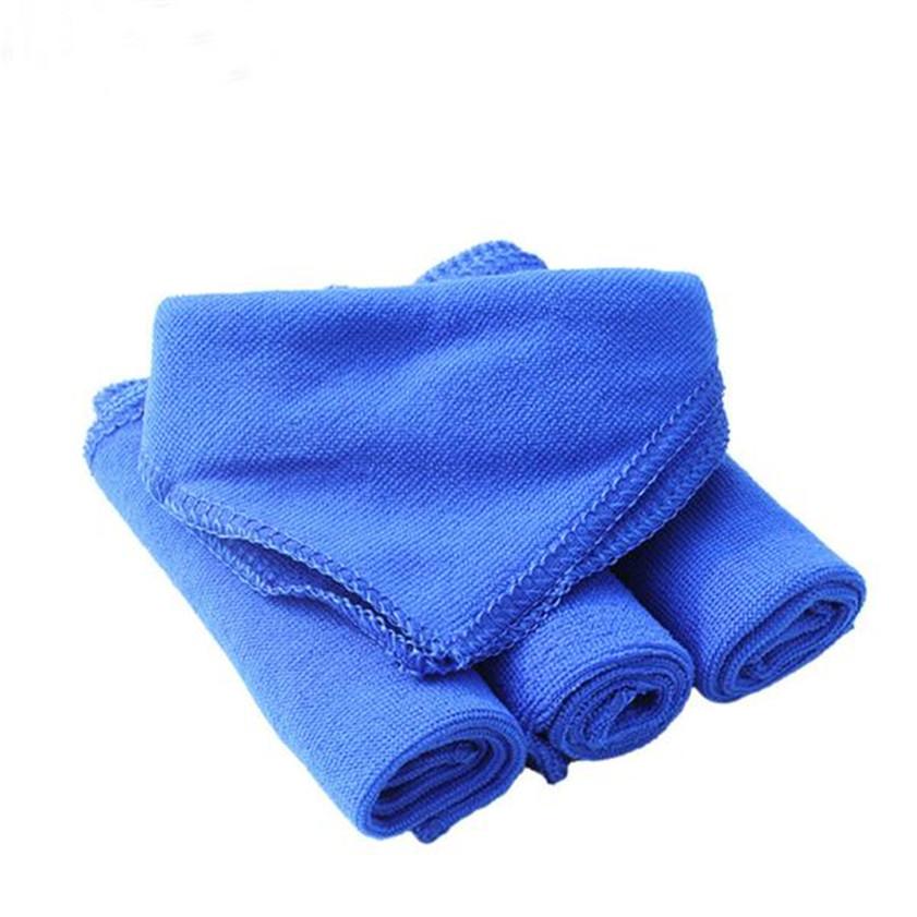 Blue microfiber cleaning cloth set for car detailing, dust removal, and streak-free surface cleaning