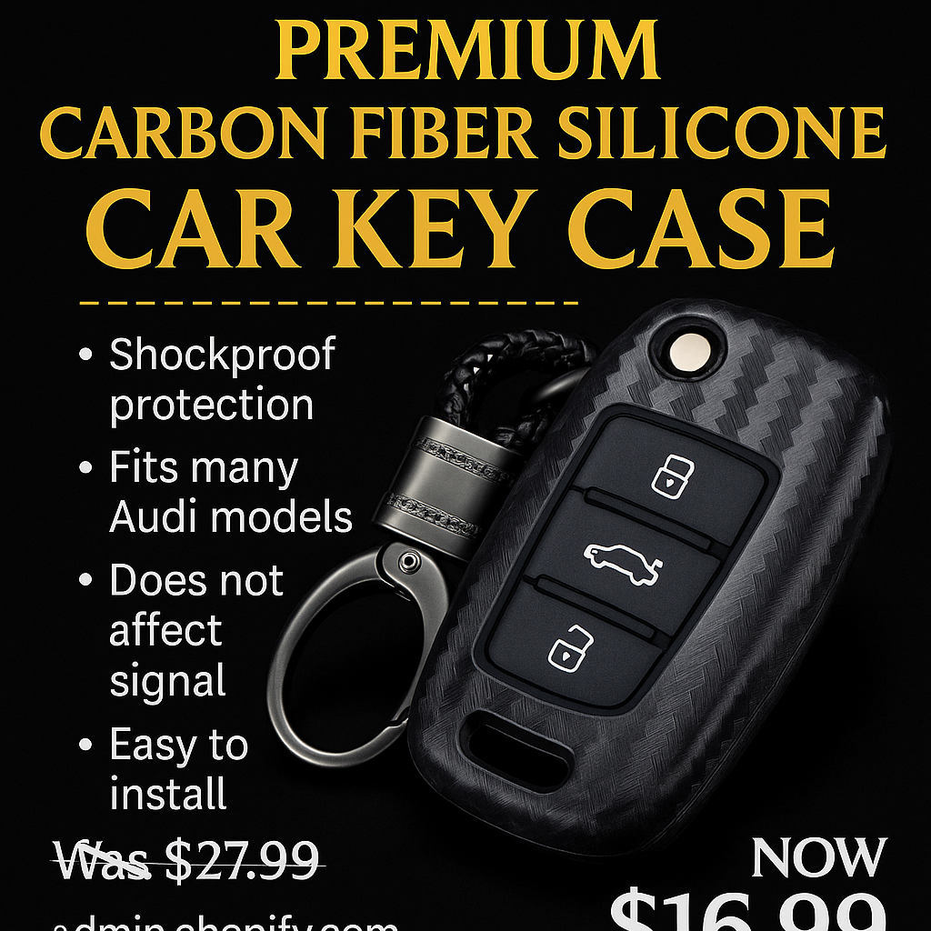 Premium carbon fiber silicone car key case for Audi A3 A4 A5 A6 Q3 Q5 models – shockproof protective key cover on black background